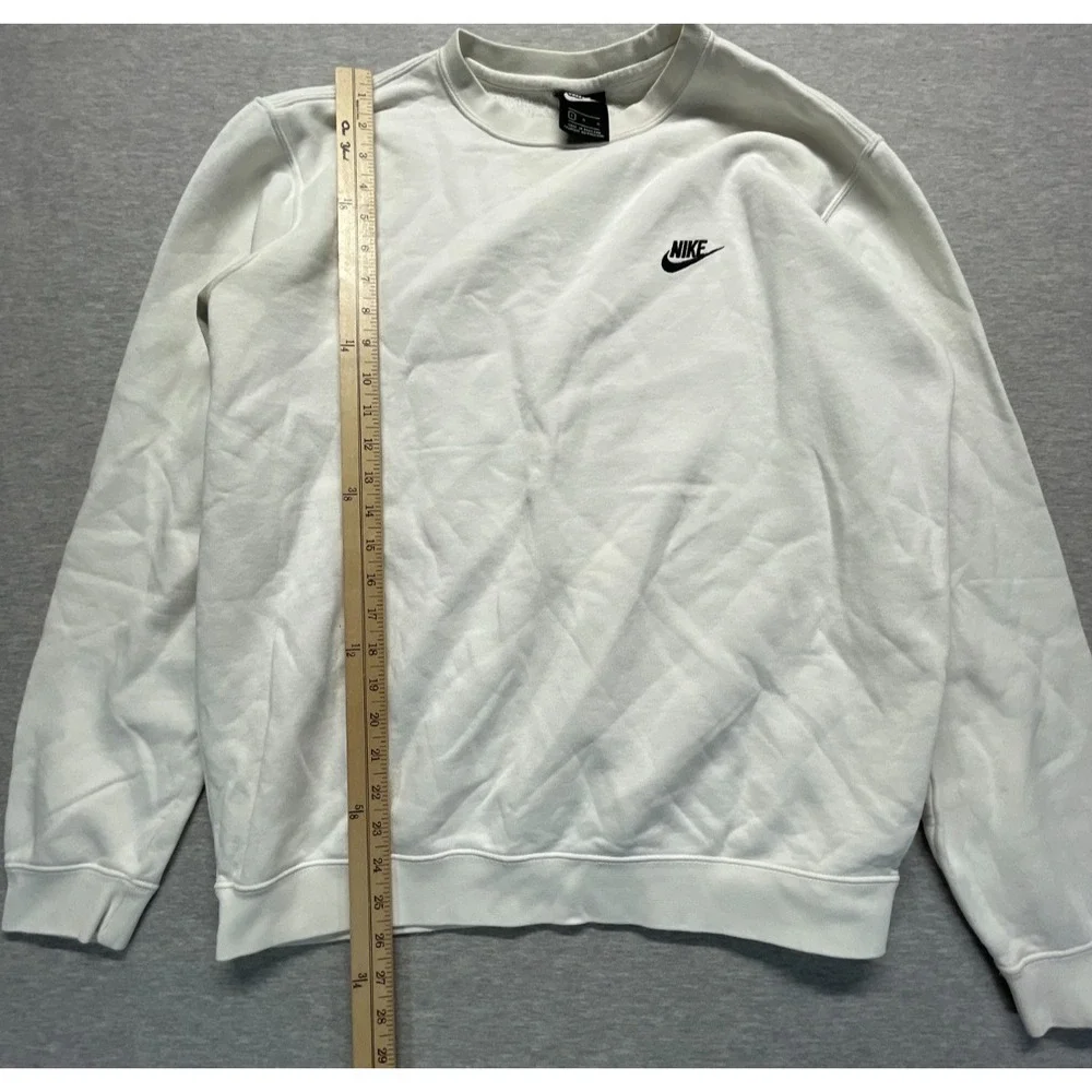Nike Sportswear Club Crew Sweatshirt Mens Large White Embroidered Swoosh Cotton